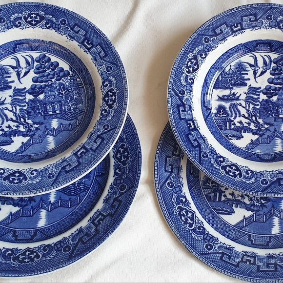 4 antique collectible plates, Dudson, Wilcox & Till Willow patters, England - Picture 2 of 3